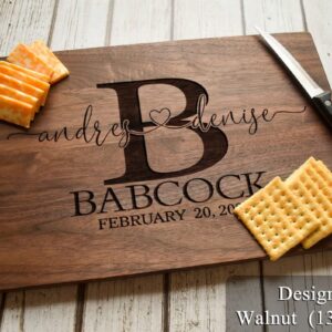 Personalized Wedding Gifts, Cutting Boards with Custom Names and Date for Anniversary, Housewarming, Christmas, Valentines Day, Handmade Wooden Kitchen Gift for Parents, Couples, Newlyweds - 13.5×9.5"