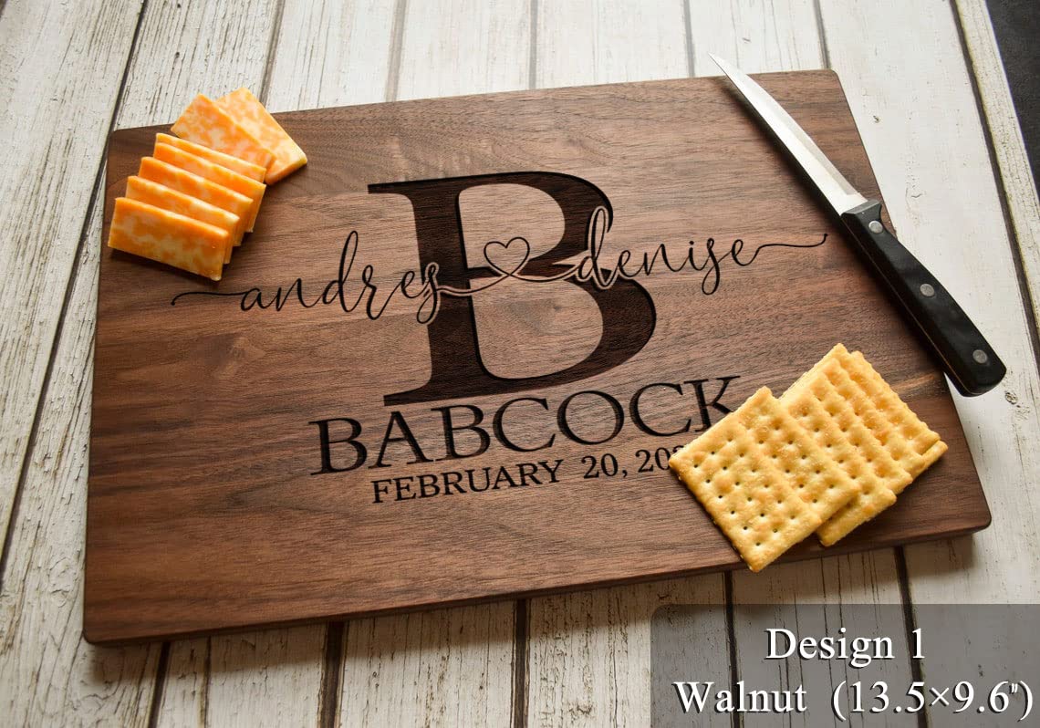 Personalized Wedding Gifts, Cutting Boards with Custom Names and Date for Anniversary, Housewarming, Christmas, Valentines Day, Handmade Wooden Kitchen Gift for Parents, Couples, Newlyweds - 13.5×9.5"