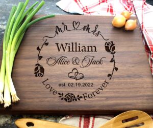 wedding gifts, personalized cutting boards for couples, anniversary, christmas,valentines day, housewarming gift - handmade customizable wooden kitchen decor gift for new homeowners