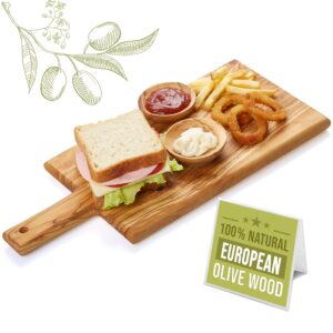 crystalia wooden cutting boards for kitchen, olive wood, thick and large cutting board, handmade chopping block with handle for meat brisket bread cheese, stylish butcher block (rectangular)