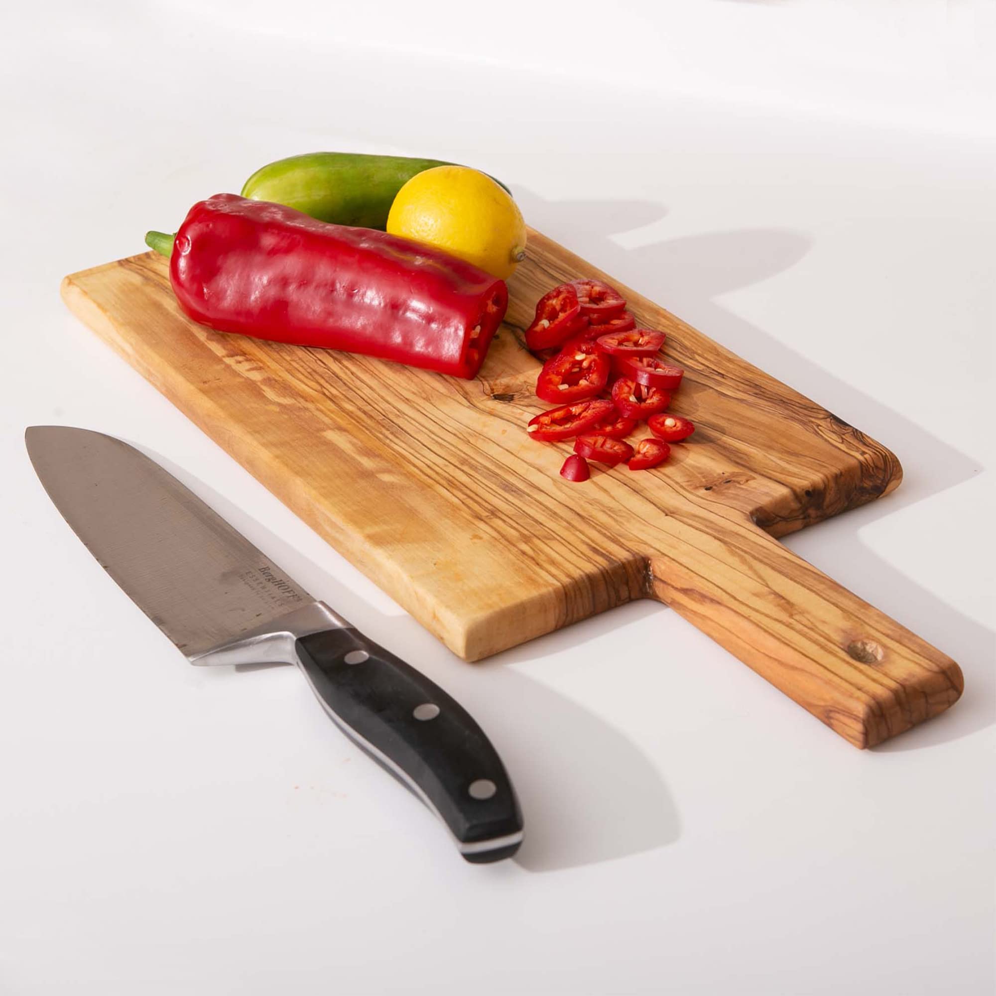 CRYSTALIA Wooden Cutting Boards for Kitchen, Olive Wood, Thick and Large Cutting Board, Handmade Chopping Block with Handle for Meat Brisket Bread Cheese, Stylish Butcher Block (Rectangular)