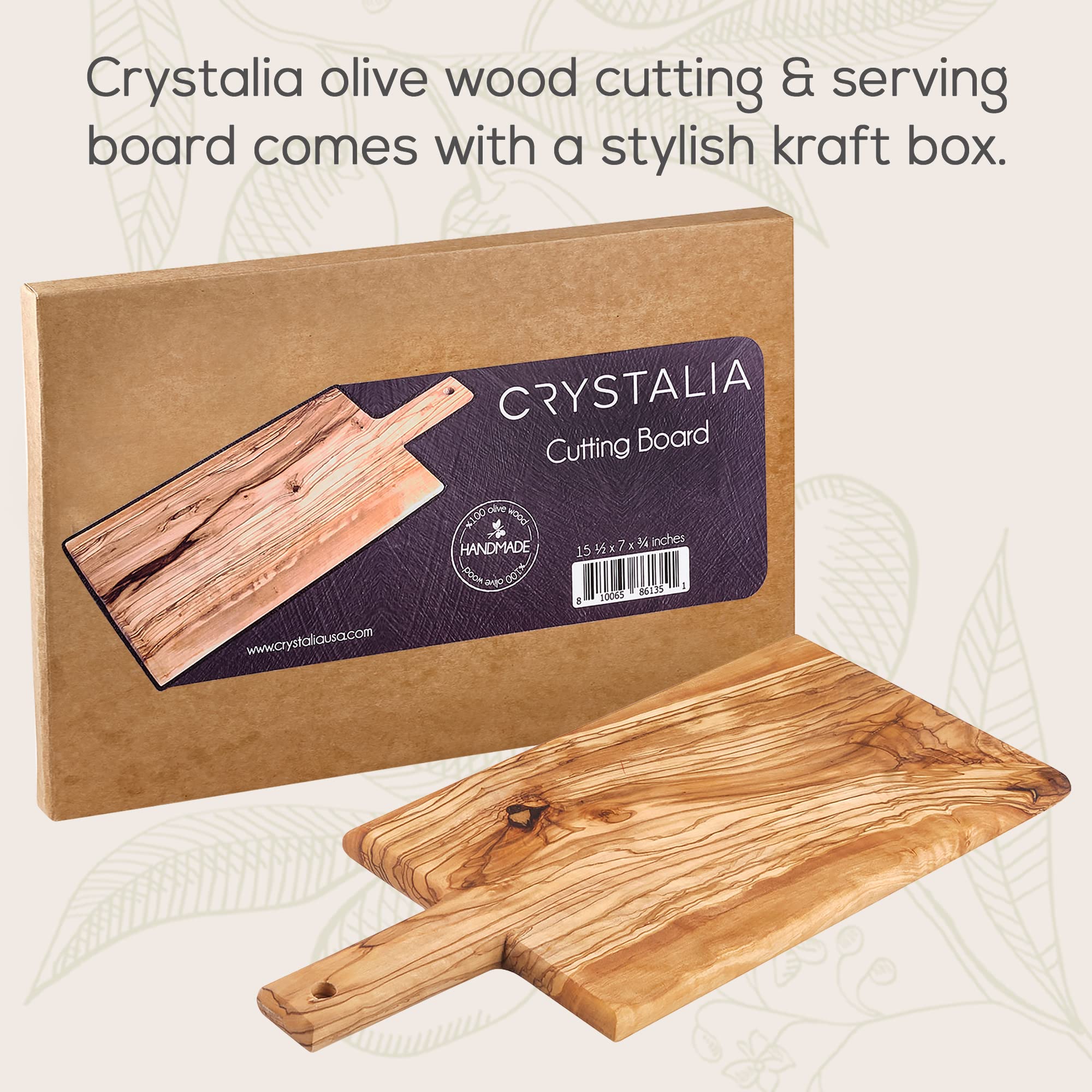 CRYSTALIA Wooden Cutting Boards for Kitchen, Olive Wood, Thick and Large Cutting Board, Handmade Chopping Block with Handle for Meat Brisket Bread Cheese, Stylish Butcher Block (Rectangular)