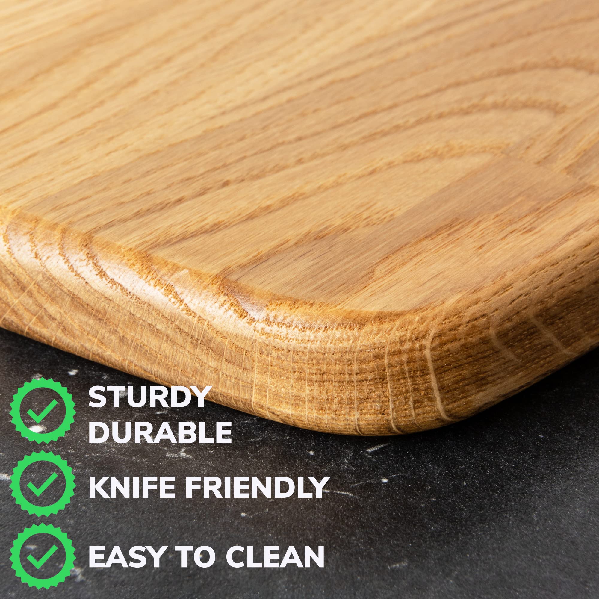 Cutting Board - 17x7 Inches Large Cheese Board with Handle - 20 mm Thin Cutting Board - Edge Grain Oak Cutting Board - Long Charcuterie Board - Wooden Serving Platter - Chopping Board for Kitchen