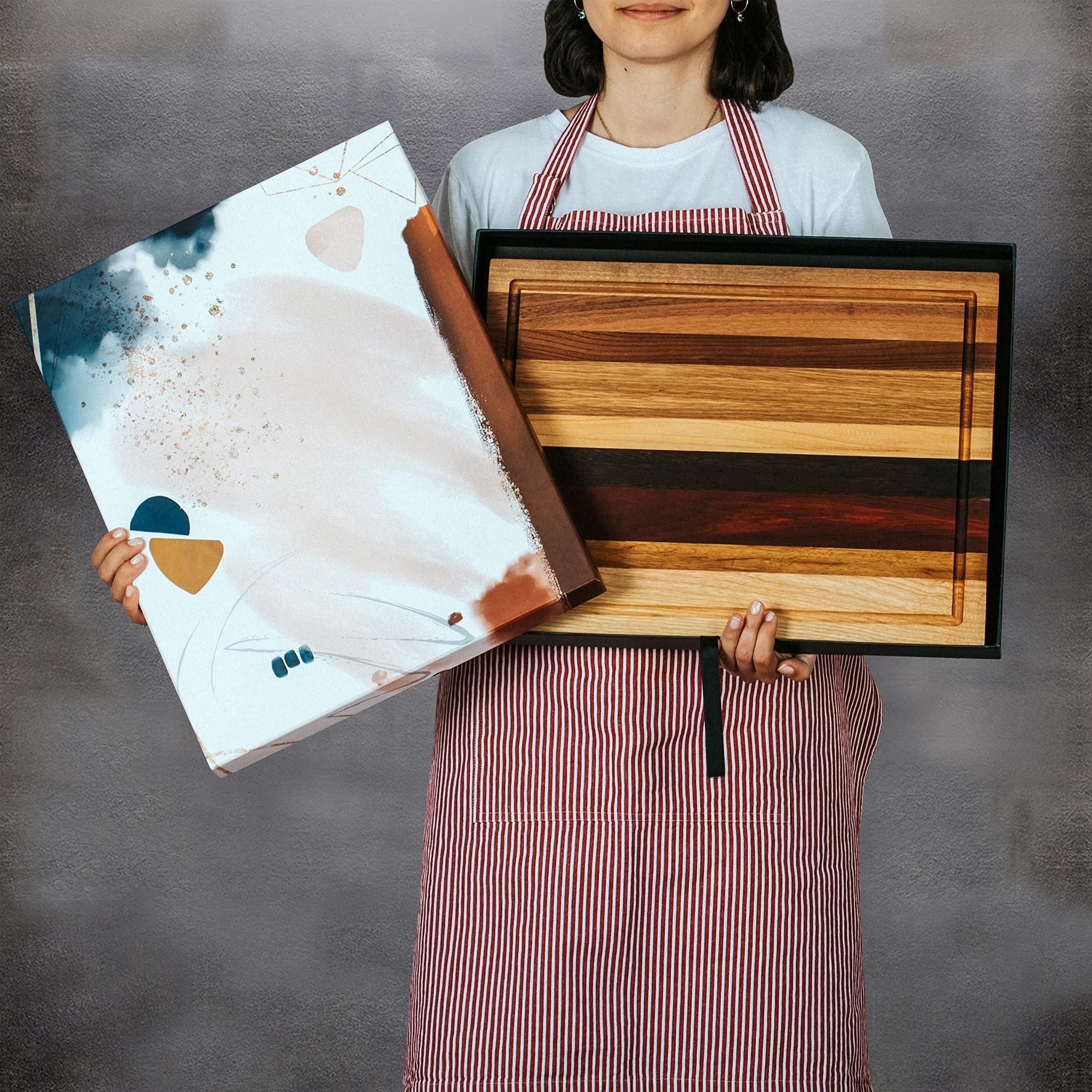 TeakCraft Large Walnut Cutting Board with Juice Grove, Chopping Board, Knife Friendly, Reversible, Gift Box Included, The Kos (18x14x1.2 inch)