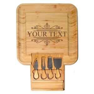 personalized charcuterie board/customized bamboo cheese board/serving tray and knife set - perfect corporate, wedding, closing, realtor, birthday, housewarming gift - gift for dad/mom (05)