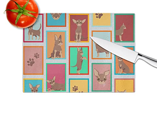 Caroline's Treasures MLM1154LCB Lots of Chocolate Chihuahua Glass Cutting Board Large Decorative Tempered Glass Kitchen Cutting and Serving Board Large Size Chopping Board