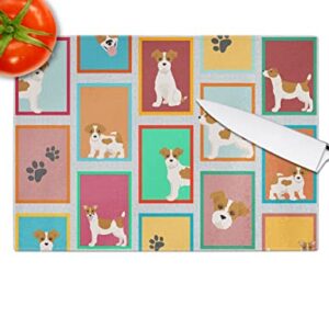 Caroline's Treasures MLM1166LCB Lots of Red and White Jack Russell Terrier Glass Cutting Board Large Decorative Tempered Glass Kitchen Cutting and Serving Board Large Size Chopping Board