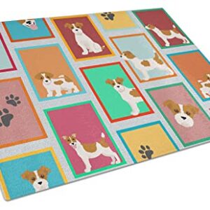 Caroline's Treasures MLM1166LCB Lots of Red and White Jack Russell Terrier Glass Cutting Board Large Decorative Tempered Glass Kitchen Cutting and Serving Board Large Size Chopping Board