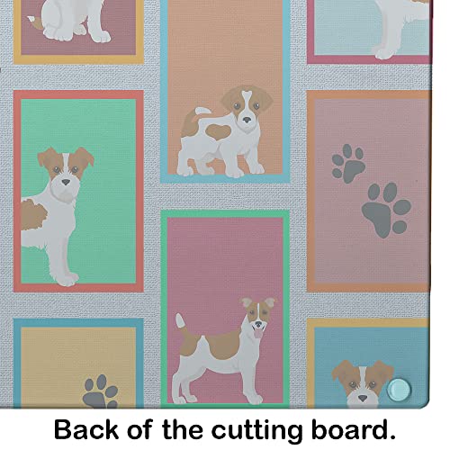 Caroline's Treasures MLM1166LCB Lots of Red and White Jack Russell Terrier Glass Cutting Board Large Decorative Tempered Glass Kitchen Cutting and Serving Board Large Size Chopping Board