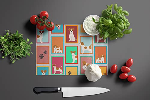 Caroline's Treasures MLM1166LCB Lots of Red and White Jack Russell Terrier Glass Cutting Board Large Decorative Tempered Glass Kitchen Cutting and Serving Board Large Size Chopping Board