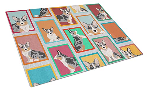 Caroline's Treasures MLM1102LCB Lots of Blue Merle Welsh Cardigan Corgi Glass Cutting Board Large Decorative Tempered Glass Kitchen Cutting and Serving Board Large Size Chopping Board