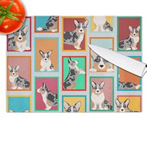 Caroline's Treasures MLM1102LCB Lots of Blue Merle Welsh Cardigan Corgi Glass Cutting Board Large Decorative Tempered Glass Kitchen Cutting and Serving Board Large Size Chopping Board