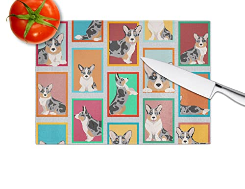 Caroline's Treasures MLM1102LCB Lots of Blue Merle Welsh Cardigan Corgi Glass Cutting Board Large Decorative Tempered Glass Kitchen Cutting and Serving Board Large Size Chopping Board