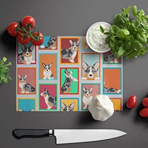 Caroline's Treasures MLM1102LCB Lots of Blue Merle Welsh Cardigan Corgi Glass Cutting Board Large Decorative Tempered Glass Kitchen Cutting and Serving Board Large Size Chopping Board