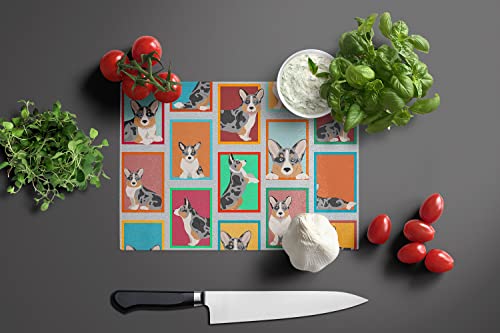 Caroline's Treasures MLM1102LCB Lots of Blue Merle Welsh Cardigan Corgi Glass Cutting Board Large Decorative Tempered Glass Kitchen Cutting and Serving Board Large Size Chopping Board