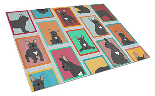 Caroline's Treasures MLM1088LCB Lots of Black French Bulldog Glass Cutting Board Large Decorative Tempered Glass Kitchen Cutting and Serving Board Large Size Chopping Board