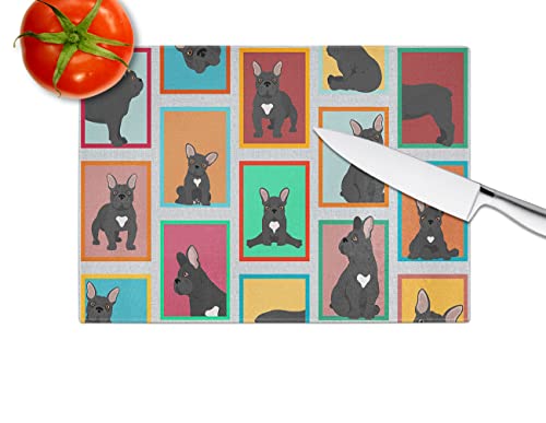 Caroline's Treasures MLM1088LCB Lots of Black French Bulldog Glass Cutting Board Large Decorative Tempered Glass Kitchen Cutting and Serving Board Large Size Chopping Board