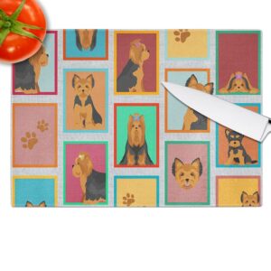 Caroline's Treasures MLM1110LCB Lots of Black and Tan Yorkie Glass Cutting Board Large Decorative Tempered Glass Kitchen Cutting and Serving Board Large Size Chopping Board