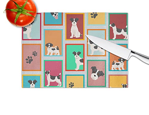 Caroline's Treasures MLM1113LCB Lots of Jack Russell Terrier Glass Cutting Board Large Decorative Tempered Glass Kitchen Cutting and Serving Board Large Size Chopping Board