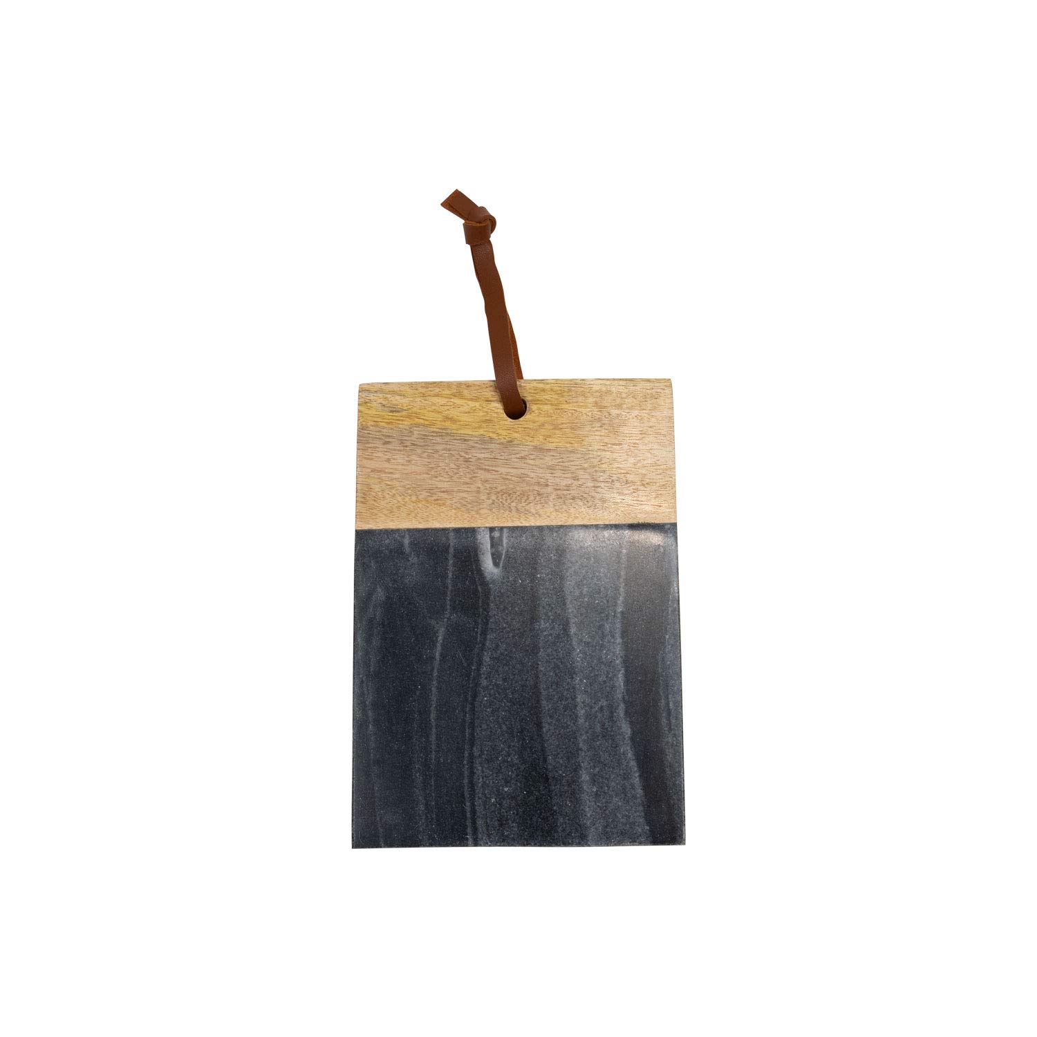 Foreside Home & Garden Small Black Square Marble and Wood Kitchen Serving Cutting Board