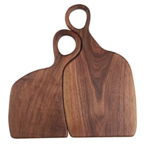 axuyu perfect anniversary, wedding, housewarming gifts for the couple cutting board 2pcs black walnut wood cutting board set with handle decorative serving charcuterie board for kitchen