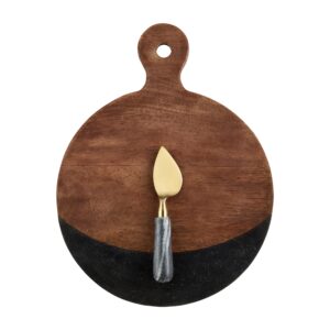mud pie wood marble and wood board set, board 13 3/4" x 10 1/2" dia | utensil approx 5 1/2"
