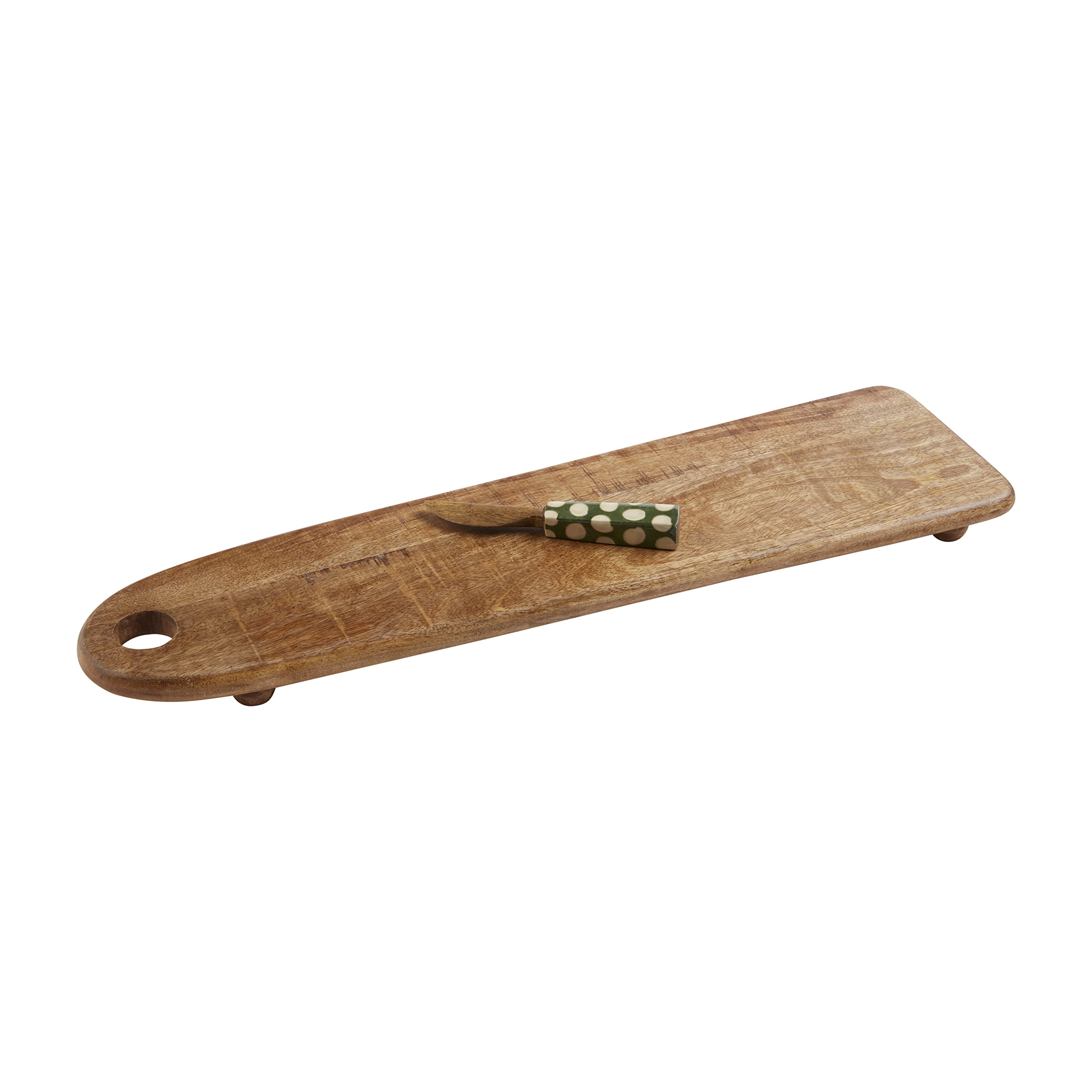 Mud Pie Long Footed Serving Board Set, Board 6" X 22" | Spreader 6"