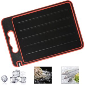 lizhoumil defrosting tray, 4-in-1 board double-sided frost away plate chopping board kitchen gadget with knife sharpener cutting board red black