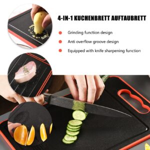 LIZHOUMIL Defrosting Tray, 4-in-1 Board Double-Sided Frost Away Plate Chopping Board Kitchen Gadget with Knife Sharpener Cutting Board red Black