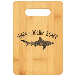 katie mcgrath designs shark coochie board funny stove top cutting board with handle v2, l