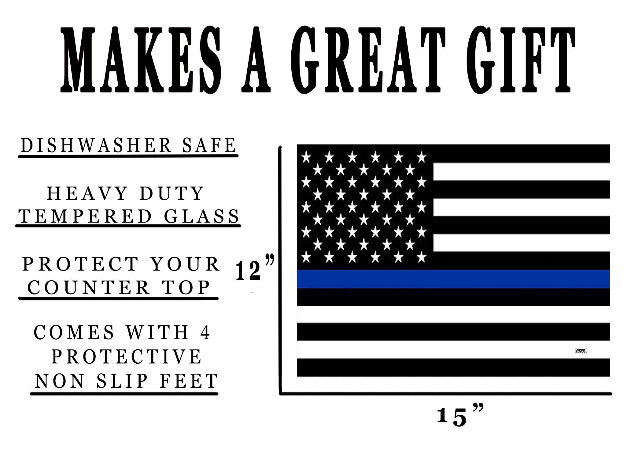 The Thin Blue Line Flag Glass Cutting Board Decorative Police Officer Sheriff Deputy Law Enforcement PD Department Design