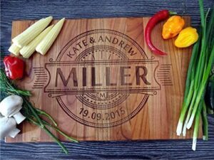 algis crafts | personalized chopping board - monogram with family name & date | custom cutting board | housewarming gifts, birthday, anniversary gift | laser engraved wooden cutting board