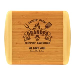 grandpa gift –personalized bamboo cutting board custom engraved grillin great flippin awesome fathers day birthday christmas gift best grandpa ever papa poppop gifts grandkids grandchildren(11.5x13.5)