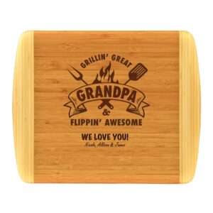 Grandpa Gift –PERSONALIZED Bamboo Cutting Board Custom Engraved Grillin Great Flippin Awesome Fathers Day Birthday Christmas Gift Best Grandpa Ever Papa Poppop Gifts Grandkids Grandchildren(11.5x13.5)