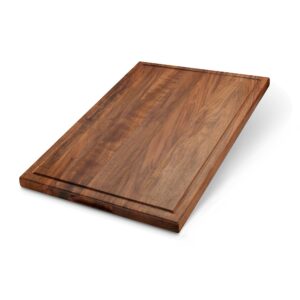 teakcraft large walnut cutting board with juice grove, chopping board for meat, knife friendly, reversible, the petra (20x15x1inch)
