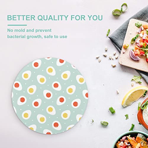 Boiled Eggs Glass Cutting Board Round Kitchen Decorative Chopping Blocks Mats Food Tray for Men Women