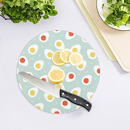 Boiled Eggs Glass Cutting Board Round Kitchen Decorative Chopping Blocks Mats Food Tray for Men Women