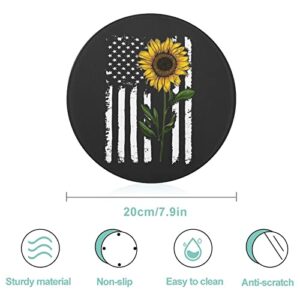 Sunflower American Flag Glass Cutting Board Round Kitchen Decorative Chopping Blocks Mats Food Tray for Men Women