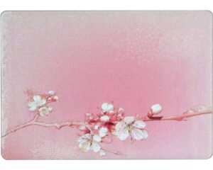 tempered glass cutting board japanese cherry blossoms in full bloom tableware kitchen decorative cutting board with non-slip legs, serving board, large size, 15" x 11"