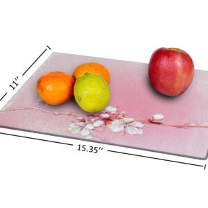 Tempered Glass Cutting Board japanese cherry blossoms in full bloom Tableware Kitchen Decorative Cutting Board with Non-slip Legs, Serving Board, Large Size, 15" x 11"