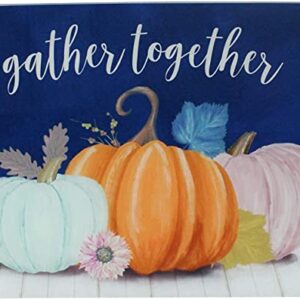 Decorative Fall Glass Kitchen Cutting Board: Colorful Gather Blue Orange Pink Pumpkin Gourd Design