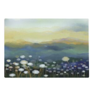 ambesonne dandelion cutting board, oil painting effect floral scene and mountains flowers in meadows spring theme, decorative tempered glass cutting and serving board, large size, multicolor