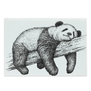 lunarable black and white cutting board, giant panda bear sleeping on large branch fluffy creature with patches, decorative tempered glass cutting and serving board, large size, black white