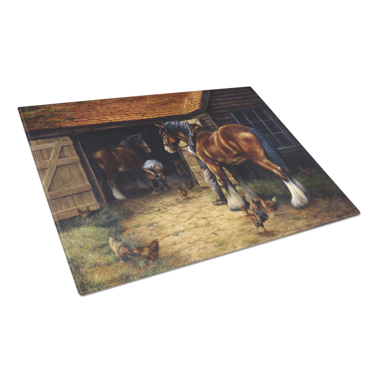 Caroline's Treasures BDBA0086LCB Horse and The Blacksmith by Daphne Baxter Glass Cutting Board Large Decorative Tempered Glass Kitchen Cutting and Serving Board Large Size Chopping Board