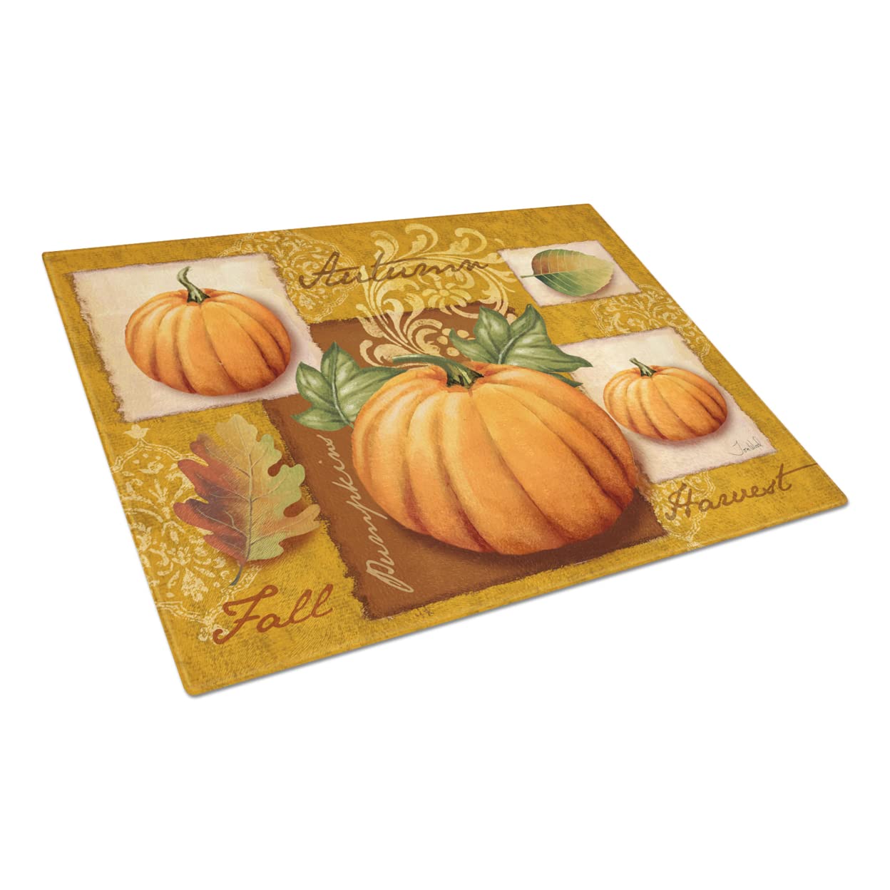 Caroline's Treasures PTW2006LCB Fall Harvest Pumpkins Glass Cutting Board Large Decorative Tempered Glass Kitchen Cutting and Serving Board Large Size Chopping Board