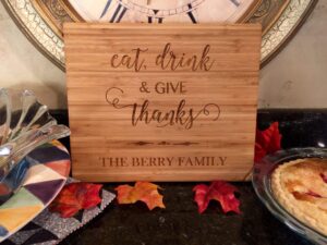 custom engraved cutting board gift (11" x 13" single tone, thanksgiving design) - personalized cutting board for couples - decorative wooden kitchen cutting board with engraving