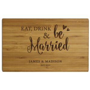 andaz press personalized laser engraved large bamboo wood cutting board, 17.75 x 11-inch, eat drink and be married names date, 1-pack, custom wedding bridal shower anniversary housewarming birthday