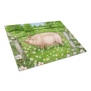 caroline's treasures cdco0374lcb pig in dasies by debbie cook glass cutting board large decorative tempered glass kitchen cutting and serving board large size chopping board