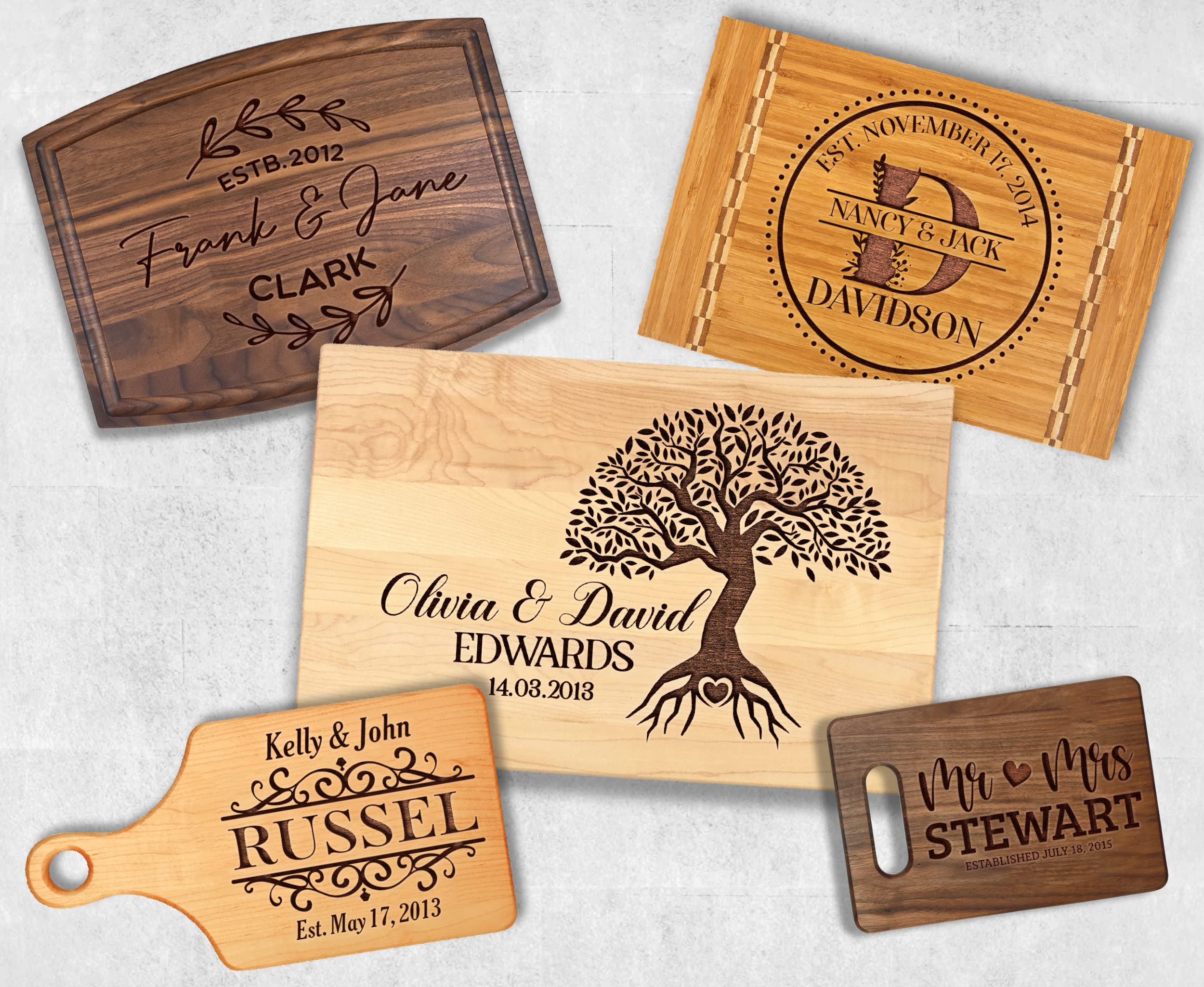 Personalized Family Tree Cutting Board Wedding Gift for Couple Engraved Custom Family Chopping Board