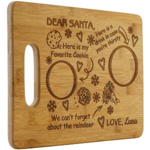 PlaqueMaker Customizable Dear Santa Cookies, Milk, and Reindeer Treats Wood Cutting Board - Add Your Children’s Names and Use it Year After Year.